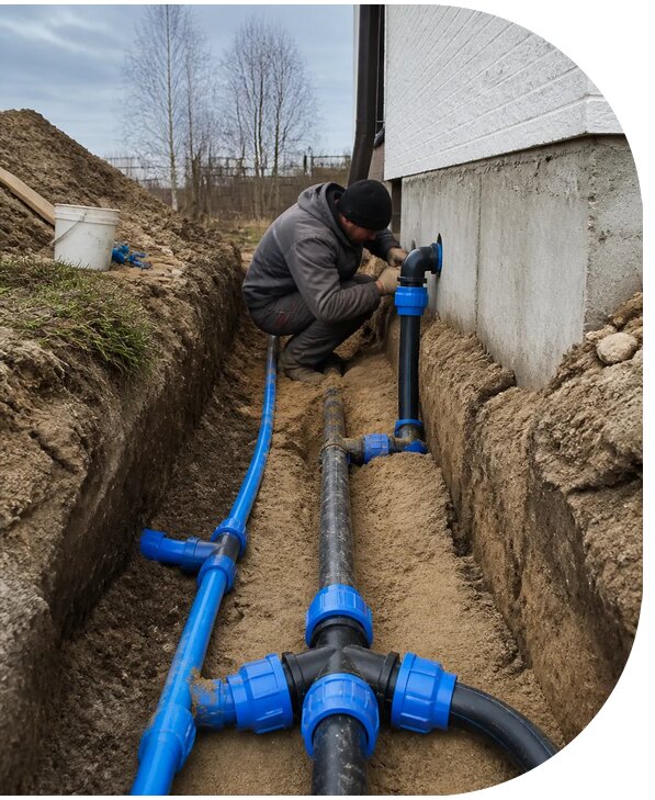 Монтаж наружного водопровода на участке под ключ в Новом Уренгое